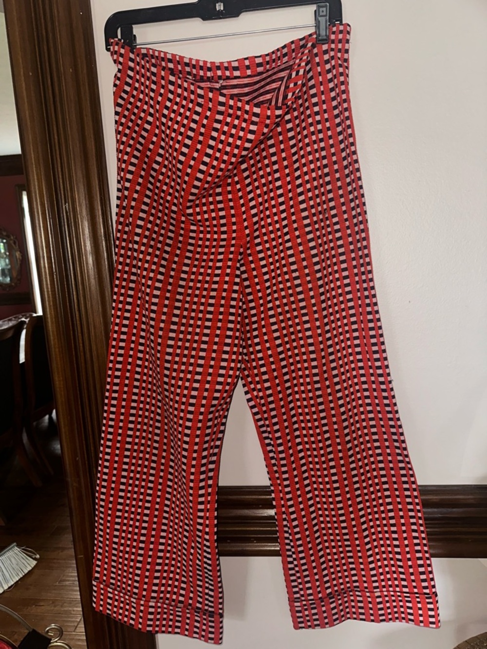 Vintage Red and Black Geometric Wide-Leg Pants